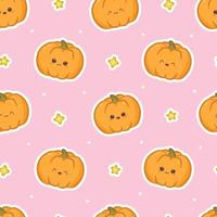 Seamless pattern with stickers pumpkin and stars. Cute kawaii print for design, phone case, background, wrapping paper, textile and web design. Vector illustration