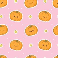 Seamless pattern with stickers pumpkin and stars. Cute kawaii print for design, phone case, background, wrapping paper, textile and web design. Vector illustration