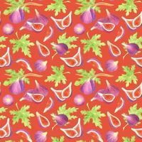 RED VECTOR SEAMLESS PATTERN WITH WATERCOLOR FIG FRUITS