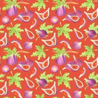 RED VECTOR SEAMLESS PATTERN WITH WATERCOLOR FIG FRUITS