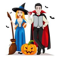 Happy Halloween. Vampire and beautiful witch vector
