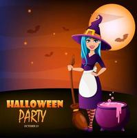 Halloween party. Beautiful lady witch vector