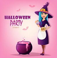 Halloween party. Beautiful lady witch vector