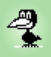 Pixel 8 bit crow. Animal game assets in vector illustration.