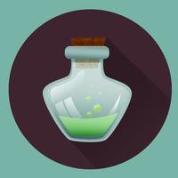 Vector cartoon potion bottle. Vial with green liquid. Icon for halloween