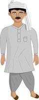 Indian Farmer Wearing Kurta and Pagdi Vector Illustration Cartoon