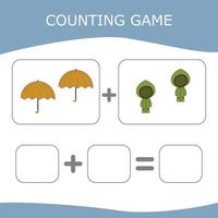 Counting Game for Preschool Children. Worksheet for preschool kids, kids activity sheet, printable worksheet vector