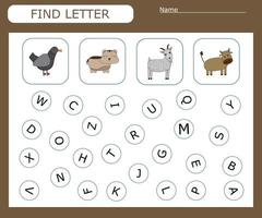 Find the first letter of the word  and connect. Educational game for children. vector