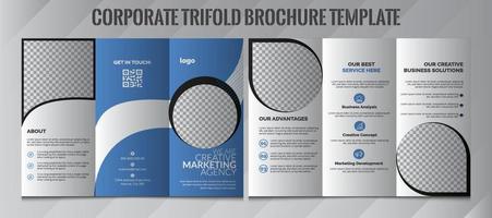 Tri-fold brochure design. Corporate business template for tri-fold flyer with rhombus square shapes. Corporate Tri-Fold Brochure Design Template. Blue, Black. Full Design in one mockup. vector