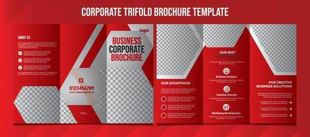 plantilla de folleto comercial en diseño tríptico. folleto de diseño corporativo, diseño con elementos modernos, foto triangular y fondo abstracto. concepto creativo 3 volante plegado o folleto tríptico. vector