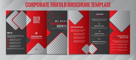 diseño de folleto tríptico. plantilla de negocio corporativo para volante triple con formas cuadradas de rombo. plantilla de diseño de folleto tríptico corporativo. colores rojo, negro, blanco. maqueta folleto tríptico. vector