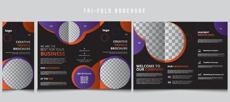 Tri-Fold Brochure Template, Business Brochure Template, Red Color Brochure Design, Portfolio trifold, vector template brochures, flyers, presentations, leaflet, magazine a4 size. Black, geometric,