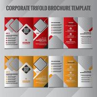 diseño de folleto tríptico. plantilla de negocio corporativo para volante tríptico con formas cuadradas de rombo. plantilla de diseño de folleto tríptico corporativo. diseño amarillo, rojo, negro.2 en una maqueta. vector