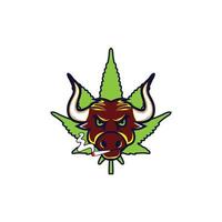 logotipo de ilustración de cannabis de humo de toro vector