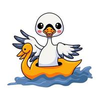 Cute little goose cartoon floating on pool ring inflatable vector