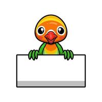 Cute little parrot cartoon with blank sign vector