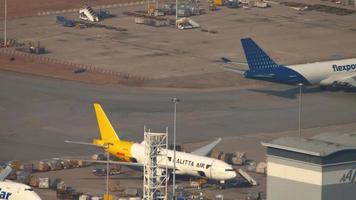 HONG KONG NOVEMBER 10, 2019 - Bird's eye view of the apron of cargo terminal of Chek Lap Kok International Airport, Hong Kong. video