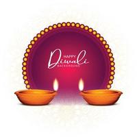 Illustration of burning diya on happy diwali celebration holiday card background vector