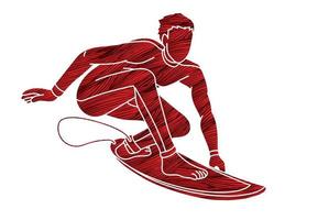 Group of Surfer Surfing Sport Male Player Action vector