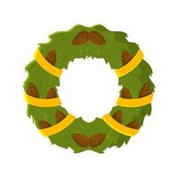 Vector illustration of pinecone wreath. Beautiful green wreath with brown cones.