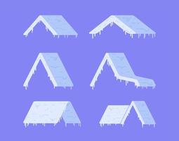 Vector illustration of icicles. Set of covered roofs with snow. first snow.