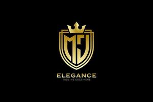 initial MJ elegant luxury monogram logo or badge template with scrolls and royal crown - perfect for luxurious branding projects vector