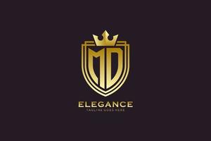 initial MD elegant luxury monogram logo or badge template with scrolls and royal crown - perfect for luxurious branding projects vector