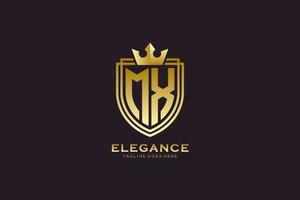 initial MX elegant luxury monogram logo or badge template with scrolls and royal crown - perfect for luxurious branding projects vector