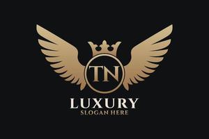 Luxury royal wing Letter TN crest Gold color Logo vector, Victory logo, crest logo, wing logo, vector logo template.