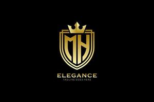 initial MH elegant luxury monogram logo or badge template with scrolls and royal crown - perfect for luxurious branding projects vector