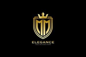 initial MM elegant luxury monogram logo or badge template with scrolls and royal crown - perfect for luxurious branding projects vector