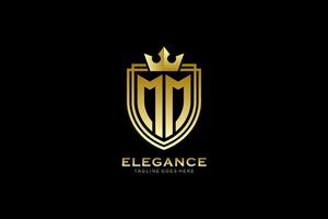 initial MM elegant luxury monogram logo or badge template with scrolls and royal crown - perfect for luxurious branding projects vector