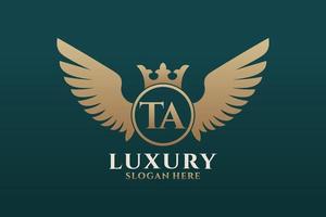 Luxury royal wing Letter TA crest Gold color Logo vector, Victory logo, crest logo, wing logo, vector logo template.