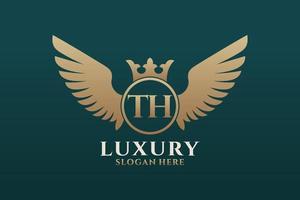 Luxury royal wing Letter TH crest Gold color Logo vector, Victory logo, crest logo, wing logo, vector logo template.