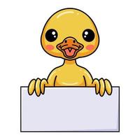 lindo patito de dibujos animados con signo en blanco vector