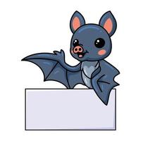 Cute little bat cartoon with blank sign vector