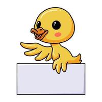 lindo patito de dibujos animados con signo en blanco vector