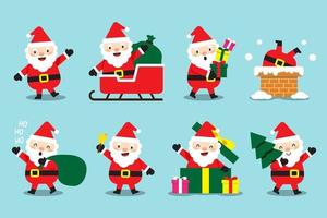 Hand drawn flat santa claus characters collection. vector