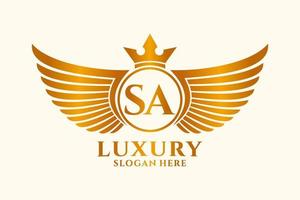 Luxury royal wing Letter SA crest Gold color Logo vector, Victory logo, crest logo, wing logo, vector logo template.