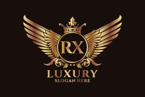 Luxury royal wing Letter RX crest Gold color Logo vector, Victory logo, crest logo, wing logo, vector logo template.