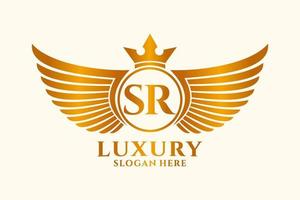 Luxury royal wing Letter SR crest Gold color Logo vector, Victory logo, crest logo, wing logo, vector logo template.