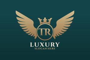 Luxury royal wing Letter TR crest Gold color Logo vector, Victory logo, crest logo, wing logo, vector logo template.