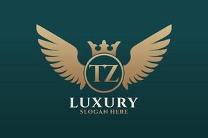 Luxury royal wing Letter TZ crest Gold color Logo vector, Victory logo, crest logo, wing logo, vector logo template.