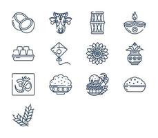 Pongal and indian festival icon set vector