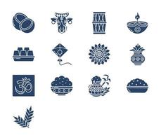 Pongal and indian festival icon set vector