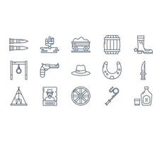 Wild west and cowboy icon set vector