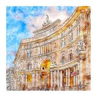 Naples Campania Italy Watercolor sketch hand drawn illustration vector