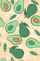 Seamless pattern with avocado on a beige background. Vector graphics.