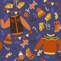 Seamless pattern with winter clothes. Vector graphics.