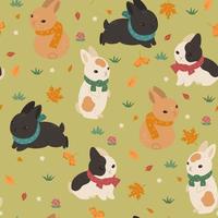 Seamless pattern with rabbits in scarves. Vector graphics.